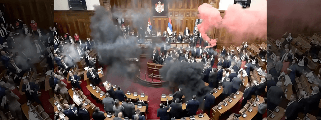 Smoke Grenades Tossed in Serbian Parliament